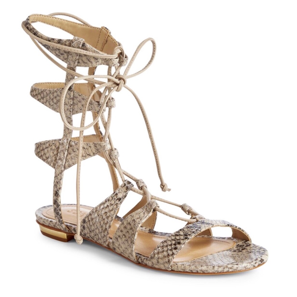 Schutz - Erlina Leather Snake-Print Gladiators